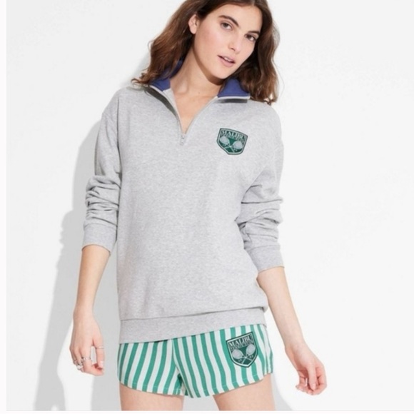 NWT Zoe + Liv Size XS Malibu Tennis Club 1962 1/4 Zip Heather Gray Sweatshirt - Picture 1 of 9